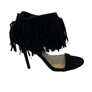 Black Fringe Stiletto Heels for Women